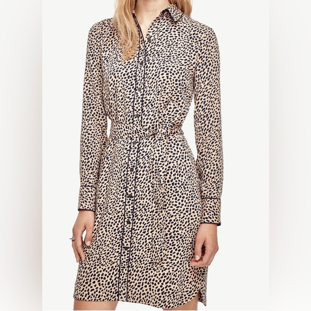 NEW WITH TAG Ann Taylor Spotted Print Piped Shirt Tie Dress Size Medium Tall